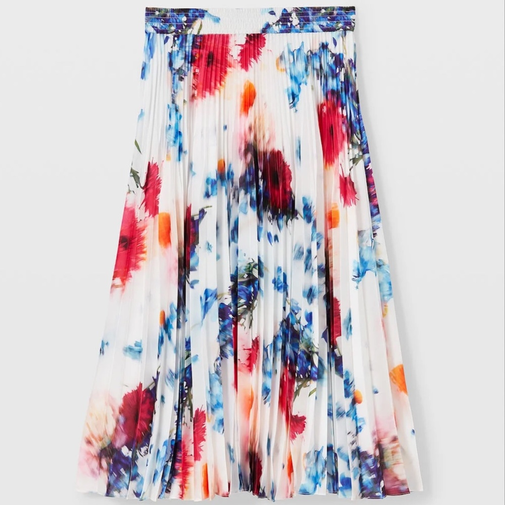 Pleated Midi Skirt - New With Tags - NEVER WORN - White Base - Picture 3 of 3